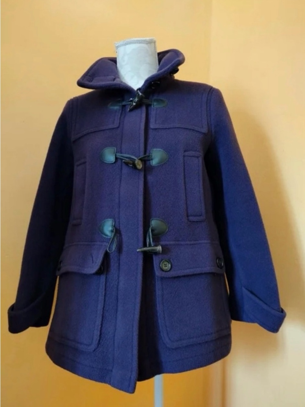 Burberry London Heritage Purple Wool Duffle Coat Size 10- Authenticated